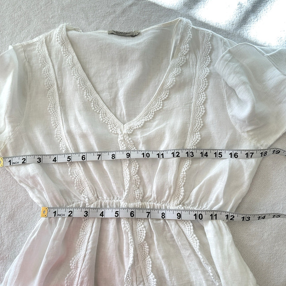 Valentina Naldi Dress Womens Sz L White Linen Boho Cottagecore Floral Crochet - Picture 5 of 9